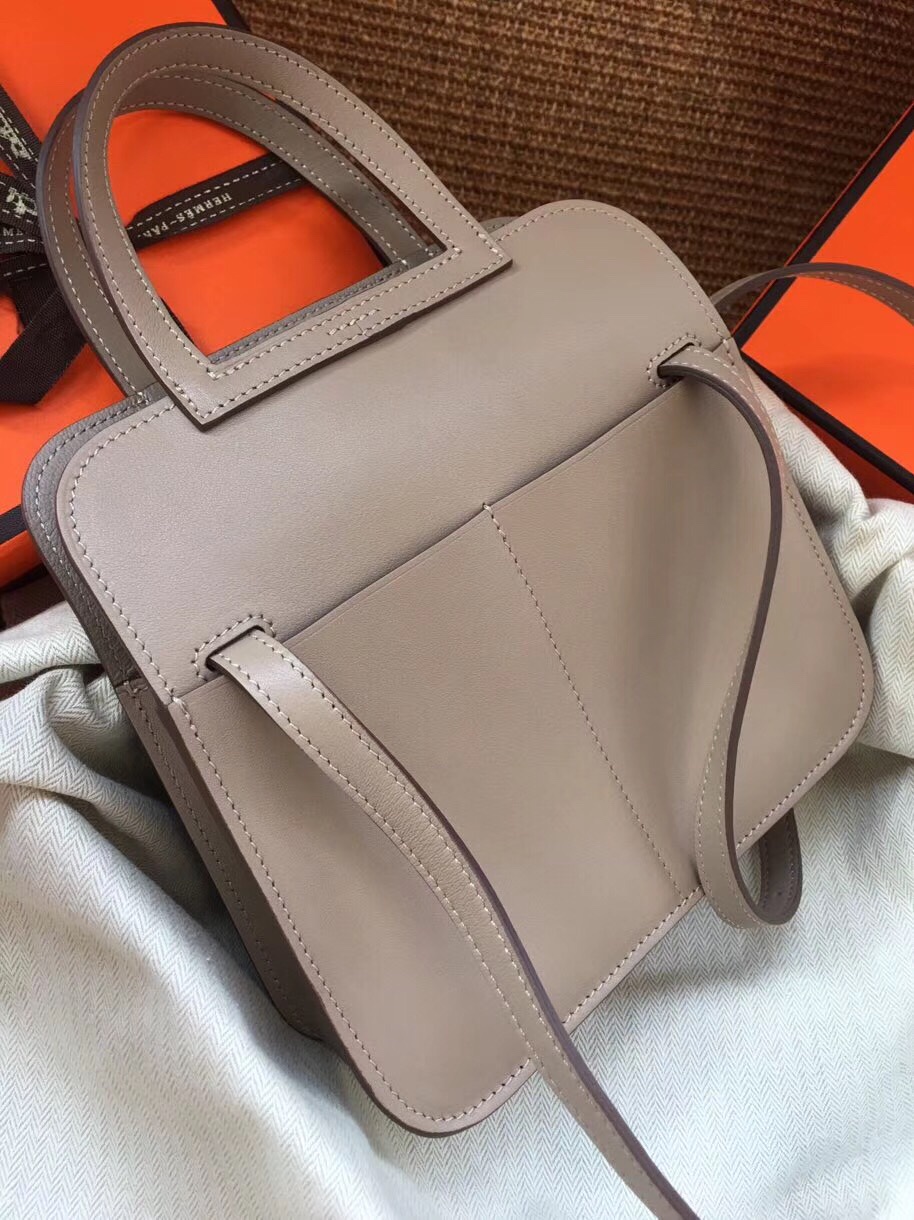 Hermes Mini Halzan 22 Handbag Shoulder Bag In Grey Swift Leather